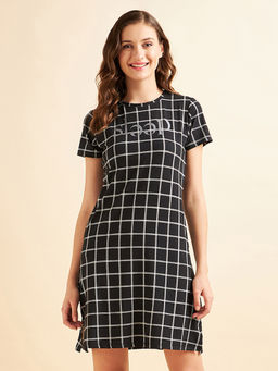 Sweet Dreams - Women Cotton Blend Printed Short Night Dress - Black