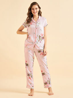 Sweet Dreams - Women Rayon Printed Half Sleeves Pyjama Set - Pink (Set of 2)