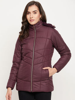 SPIRIT - Womens Wine Solid Zipper Jacket