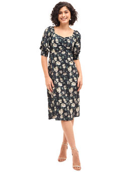 SALT Attire - Dusky Multicolor floral-&-foliage-print Floral Ruched Dress