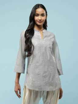 Aarke Ritu Kumar - Mandarin Neck Grey Top