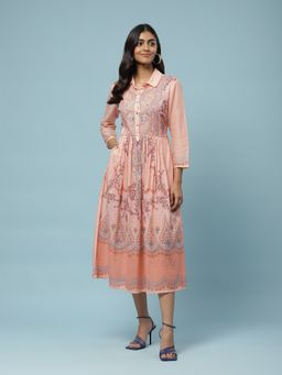 Aarke Ritu Kumar - Peach Floral Printed Midi Dress
