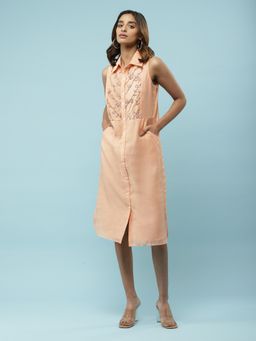 Aarke Ritu Kumar - Peach Embroidered Button Down Shirt Dress