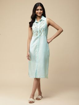 Aarke Ritu Kumar - Ice Blue Embroidered Button Down Shirt Dress