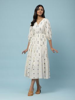 Aarke Ritu Kumar - Off White Woven Tiered Midi Dress