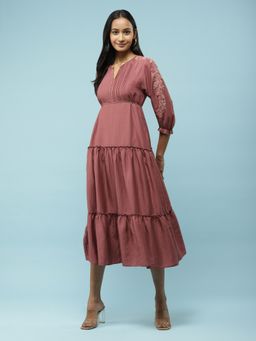 Aarke Ritu Kumar - Purple Embroidered Tiered Midi Dress