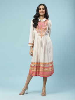 Aarke Ritu Kumar - White Printed Collar Neck Midi Dress