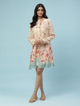 Aarke Ritu Kumar - Pink Floral Print Tie-Up Dress