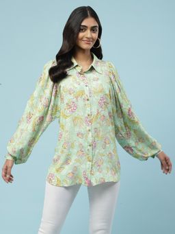 Aarke Ritu Kumar - Green Floral Print Shirt