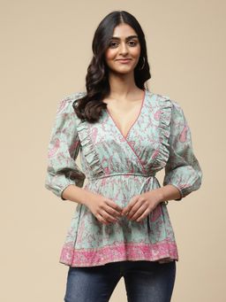 Aarke Ritu Kumar - Mint Green Paisley Print Top