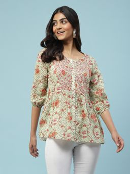 Aarke Ritu Kumar - Green Floral Printed Cotton Top