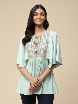 Aarke Ritu Kumar - Mint Green Embroidered Top with Drawstring