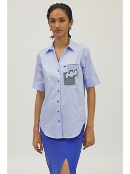 Pallavi Swadi - Sky Blue Puzzle Pop Embroidered Shirt