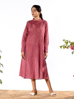 PANTS AND PAJAMAS - Red & Lilac Cotton Midi Dress