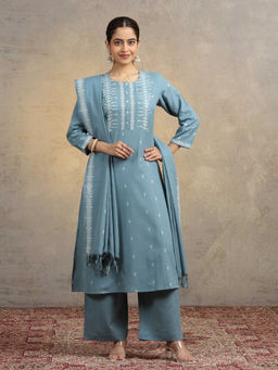 Cotton Culture - Blue Printed Pure Cotton Regular Kurta with Pant and Dupatta