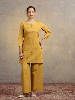 Cotton Culture - Mustard Floral Pure Cotton Regular Kurta and Palazzo