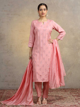 Cotton Culture - Peach Embroidered Santoon Regular Kurta with Pant and Dupatta
