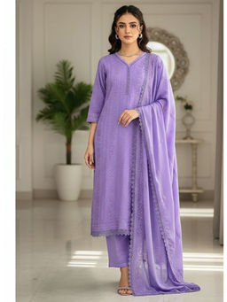 Mirraw - Lavender Embroidered Silk Blend Relaxed Kurta with Pant and Dupatta