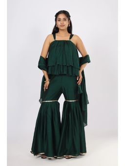 VGlame - Green Solid Silk Regular Kurti and Sharara and Dupatta