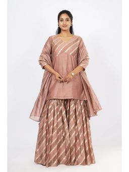 VGlame - Rose Gold Printed Jamdani Regular Kurta with Sharara and Dupatta
