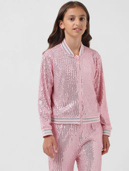 VERO MODA - Girls Sequins Pink Bomber Jacket