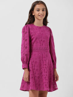 VERO MODA - Girls Embroidered Purple Mini Dress