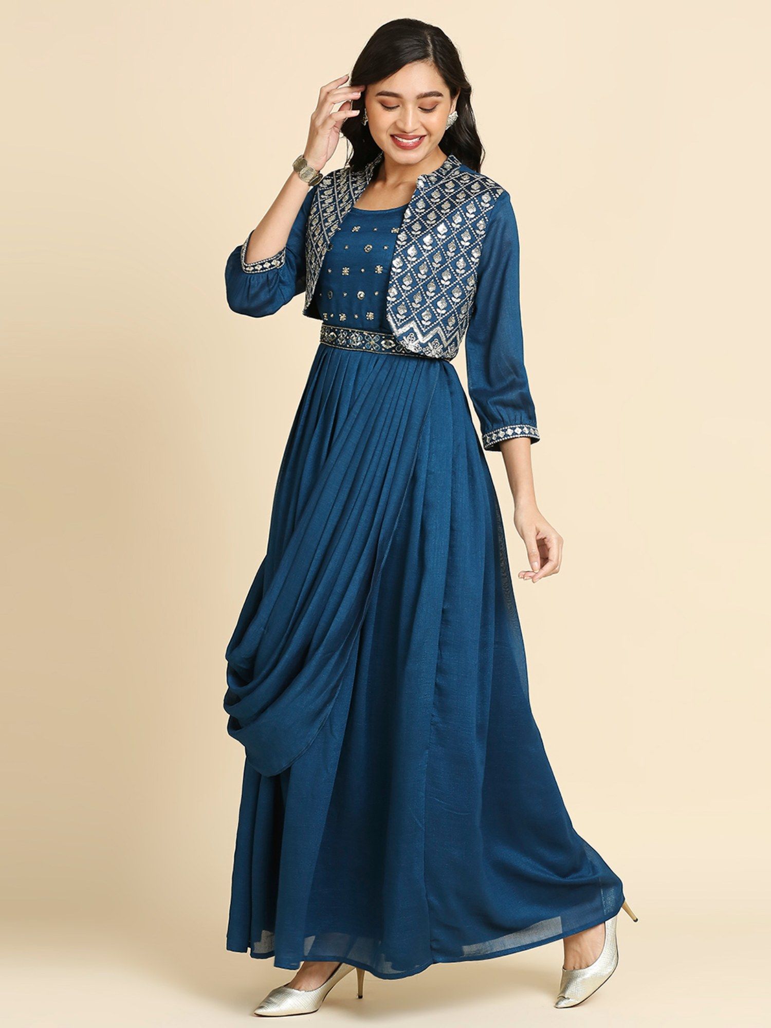 madhuram Premium Draping Embroidered Gown With Jacket-picture-21