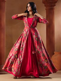 MADHURAM - Beautiful Vatican Pink Printed Gown With Shrug