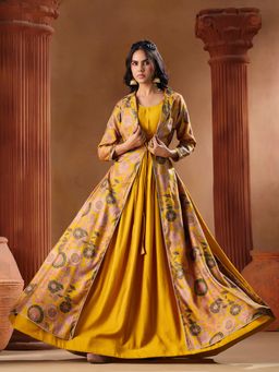 MADHURAM - Beautiful Vatican Mustard Printed Gown With Shrug