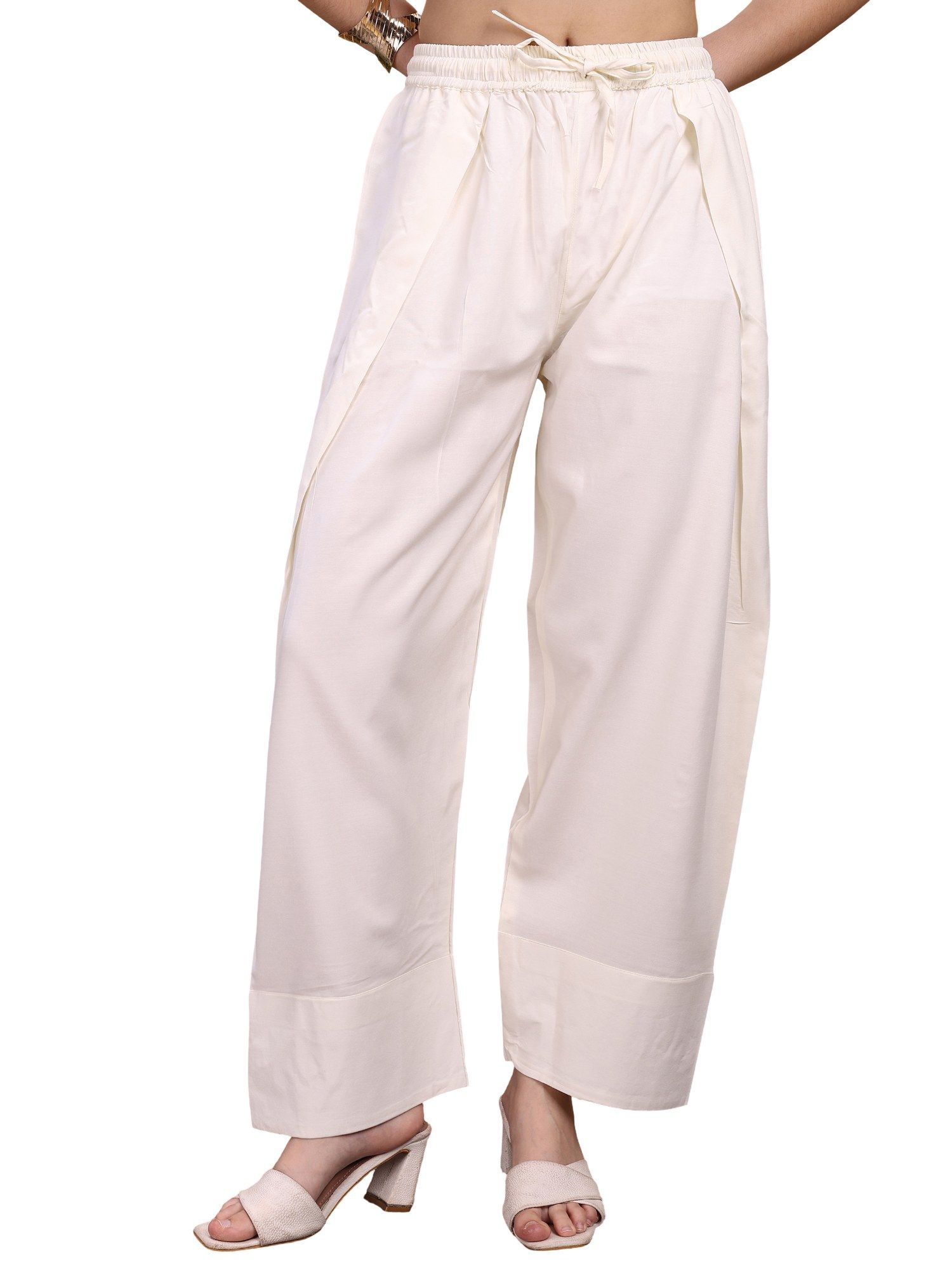 Off White Color Rayon Farshi Pant-image-49
