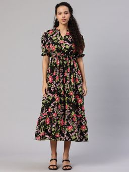 Swishchick - Black Printed Fit & Flare Dress