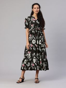 Swishchick - Black Printed Fit & Flare Dress