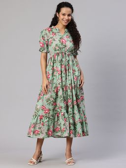 Swishchick - Green Printed Fit & Flare Dress