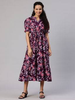 Swishchick - Purple Printed Fit & Flare Dress