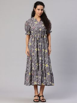 Swishchick - Grey Printed Fit & Flare Dress