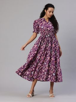 Swishchick - Purple Printed Fit & Flare Dress