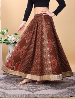 Tikhi Imli - Coffee Brown Color Cotton Printed Kali Skirt