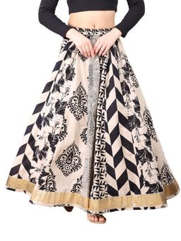 Tikhi Imli - Beige Color Cotton Printed Kali Skirt