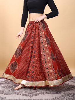 Tikhi Imli - Red Color Cotton Printed Kali Skirt