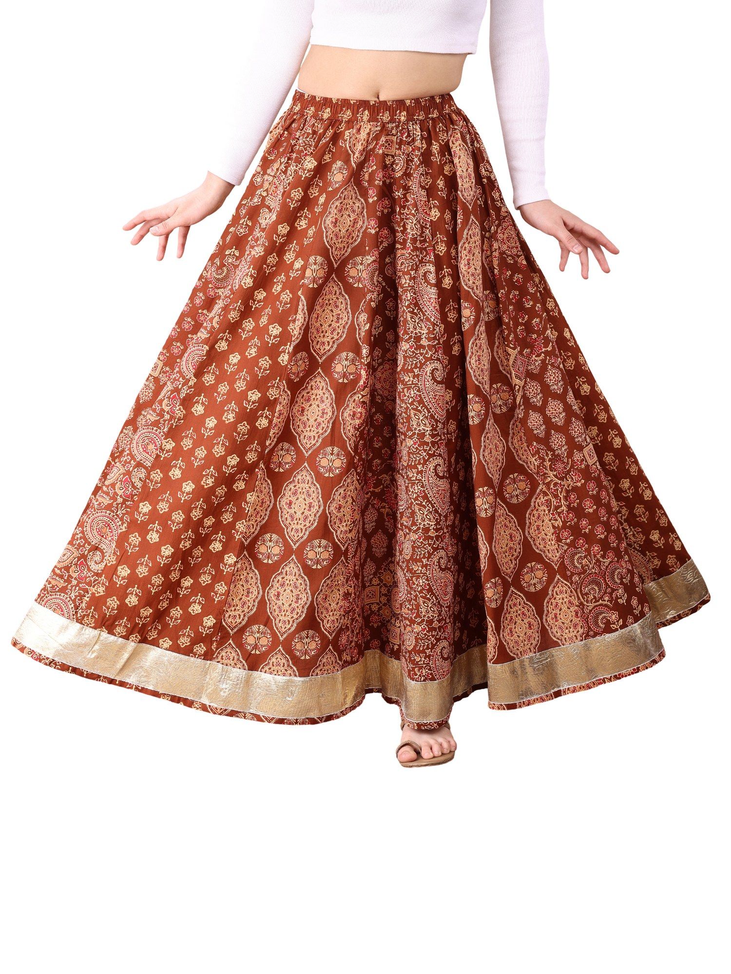 tikhi imli Brown Color Cotton Printed Kali Skirt-picture-12