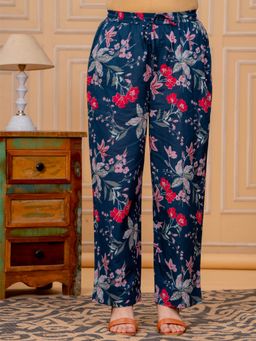 ARAMYA - Blue Soft Cotton Floral Palazzo