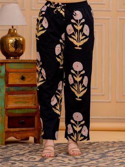 ARAMYA - Black Soft Cotton Mughal Print Palazzo