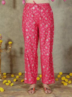 ARAMYA - Royal Pink Roman Silk Floral Pant