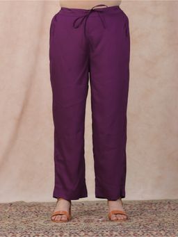 ARAMYA - Purple Viscose Solid Pant