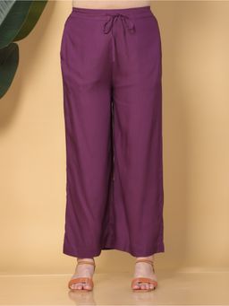ARAMYA - Mauve Viscose Solid Palazzo