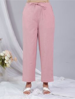 ARAMYA - Pink Linen Cotton Solid Pant