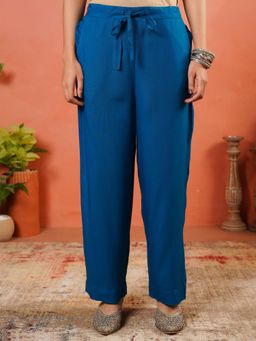 ARAMYA - Blue Viscose Solid Pant