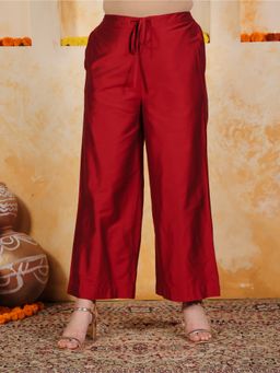 ARAMYA - Red Silk Blend Solid Palazzo