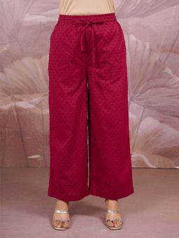 ARAMYA - Maroon Cotton Dobby Solid Palazzo