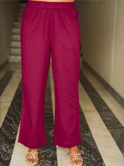 ARAMYA - Maroon Soft Cotton Solid Palazzo